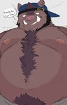 anthro belly blush brown_body brown_fur clothing fur hat headgear headwear kemono lying male moobs nipples overweight overweight_male police police_hat solo whitebeast20 polidog_patrol fugofuga mammal suid suina sus_(pig) wild_boar 2022 absurd_res hi_res