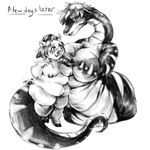 anthro apode big_breasts breast_grab breasts duo female hand_on_breast legless nipples overweight serpentine vomits_(artist) domestic_pig draconcopode mammal naga reptile scalie snake suid suina sus_(pig) 1:1 hi_res monochrome