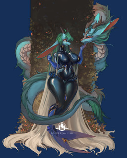 2_horns anthro armwear big_breasts black_clothing black_latex black_skinsuit blue_body blue_clothing blue_fur bodysuit breasts clothed clothing duo elbow_gloves eyeshadow female fin fur genitals glistening glistening_clothing gloves green_hair hair handwear horn latex latex_armwear latex_bodysuit latex_clothing latex_elbow_gloves latex_gloves latex_handwear latex_skinsuit long_ears long_hair long_tail makeup skinsuit smile split_form tail thick_thighs tight_clothing vulva whiskers wide_hips shanher mythology shanher_(character) dragon eastern_dragon furred_dragon furred_scalie lagomorph mammal marine merfolk mythological_creature mythological_scalie scalie absurd_res hi_res