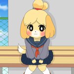 asian_clothing black_eyes clothing east_asian_clothing female japanese_clothing japanese_school_uniform school school_uniform solo uniform yellow_body kawaiirosiechan animal_crossing nintendo isabelle_(animal_crossing) canid canine canis domestic_dog mammal 1:1 absurd_res hi_res