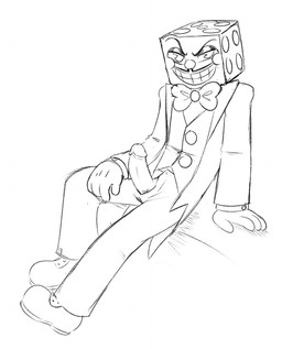 d6 dice erection facial_hair fleischer_style_toon for_a_head genitals humanoid_genitalia humanoid_penis looking_at_viewer male mustache not_furry pencil_mustache penis penis_poking_out penis_through_fly solo toony unnecessaryfansmut cuphead_(game) king_dice animate_inanimate humanoid object_head black_and_white monochrome sketch