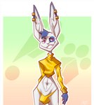 anthro bulge clothing crop_top ear_piercing ear_ring hair jewelry logo looking_away male multicolored_body piercing ring_piercing shirt simple_background smile solo standing topwear underwear itsdante dante_(itsdante) lagomorph leporid mammal rabbit hi_res