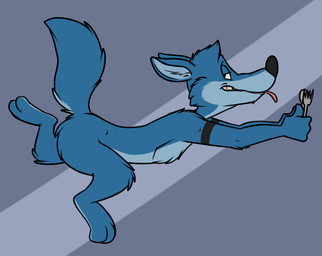3_toes 4_fingers abstract_background anthro arm_markings arm_tuft black_markings black_nose blue_body blue_countershading blue_fur blue_tail cheek_tuft chest_tuft countershade_face countershade_tail countershade_torso countershading cutlery ears_back elbow_tuft eyebrows facial_tuft feet fingers fork fur grey_background grin head_tuft holding_object inner_ear_fluff kitchen_utensils knee_tuft leg_tuft looking_at_viewer male markings multicolored_body multicolored_fur nude one_eye_closed pink_tongue pivoted_ears raised_tail running shoulder_tuft side_view simple_background smile solo spoon tail toes tongue tongue_out tools tuft two_tone_body two_tone_fur two_tone_tail rotten_robbie robbie_(rotten_robbie) canid canine canis coyote mammal flat_colors