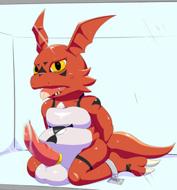 accessory anthro balls biped bound cage chain chained cock_ring digital_hazard erection genitals hands_behind_back head_wings inverted_zero_unit jewelry kneeling legs_tied looking_at_viewer male markings membrane_(anatomy) membranous_wings nude overweight overweight_anthro overweight_male penis penis_accessory penis_jewelry solo submissive submissive_male symbol tapering_penis tongue tongue_out unusual_wing_placement vein veiny_penis wings zero_unit teriyaki bandai_namco digimon digimon_(species) guilmon scalie hi_res