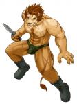 abs biceps boots briefs brown_fur brown_hair brown_nose bulge camo cerb0980 chest_tuft fangs feline footwear fur hair knife lion looking_at_viewer male mammal manly muscles open_mouth pecs plain_background pose scar solo standing tan_fur teeth tongue topless tuft underwear weapon white_background yellow_eyes
Rating: Questionable
Score: 5
User: terminal11
Date: January 02, 2014
