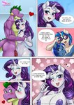 anthro anthro_on_anthro anthrofied areola big_breasts breasts comic cutie_mark dialogue english_text equid equine eyewear female friendship_is_magic genitals group hasbro hi_res horn kissing_cheek male male/female mammal minuette_(mlp) my_little_pony mythological_creature mythological_equine mythology nipples nude penis pia-sama profanity rarity_(mlp) spike_(mlp) sunglasses text unicorn url vinyl_scratch_(mlp)