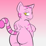 anthro butt female fur mature_female pink_body pink_fur slightly_chubby smug solo stripes yellow_eyes sleepyly domestic_cat felid feline felis mammal 1:1 hi_res
