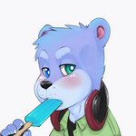 anthro blush clothing dessert electronics food headphones heterochromia looking_at_viewer male popsicle simple_background solo white_background bastionshadowpaw river_(bastion) mammal mustelid otter 1:1 2020 2d_animation animated capcut_(artwork) clip_studio_paint_(artwork) digital_media_(artwork) motion_tweening short_playtime