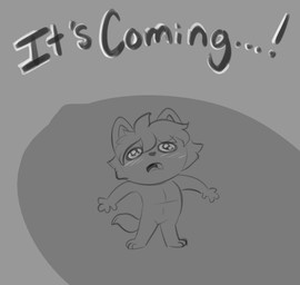 anthro blush cheek_tuft chibi facial_tuft front_view looking_up male nude open_mouth shocked simple_background solo standing text tuft tiggybloom canid canine mammal english_text hi_res monochrome