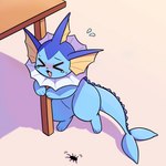 >o< ambiguous_gender blush bodily_fluids cute_fangs duo eyes_closed feral fin furniture holding_table kemono nose_blush open_mouth scared solo_focus sweat sweatdrop table tail tail_fin tears park_horang nintendo pokemon ambient_arthropod arthropod eeveelution generation_1_pokemon pokemon_(species) vaporeon 1:1 2022 hi_res shaded simple_shading