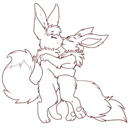 3_fingers 3_toes ambiguous_gender anthro duo feet female fingers head_tuft hug kiss_on_lips kissing pawpads paws simple_background toes tuft white_background tenchi-outsuno nintendo pokemon ruka_vaporeon straviios eevee generation_1_pokemon pokemon_(species) digital_media_(artwork) hi_res line_art monochrome