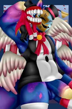 clothed clothing male tail teeth wings glacialpain glitch_productions maydendressup the_amazing_digital_circus caine_(tadc) humanoid tooth_creature absurd_res hi_res