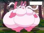 anthro belly big_belly big_breasts big_butt big_cheeks black_nose blue_clothing blue_inner_ear blue_panties blue_sclera blue_underwear bow_ribbon breasts butt butt_jiggle chubby_cheeks clothing female flower forest fungus hip_sway huge_belly huge_breasts huge_butt huge_thighs hyper hyper_belly hyper_breasts hyper_butt hyper_thighs jiggling morbidly_obese morbidly_obese_anthro morbidly_obese_female multicolored_body mushroom obese obese_anthro obese_female open_mouth open_smile outside overweight overweight_anthro overweight_female panties pink_body pink_ears pink_mouth pink_tail plant pokeball ribbons_(anatomy) rock shrub smile solo tail text text_box thick_thighs three-quarter_view tight_clothing tree two_tone_body underwear white_body white_eyes adansin nintendo pokemon cindy_(adansin) eeveelution generation_6_pokemon pokemon_(species) sylveon 2024 animated cel_shading colored digital_media_(artwork) english_text shaded