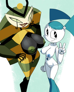 big_breasts black_eyes breast_size_difference breasts duo female genitals gesture hand_gesture looking_at_viewer machine nipples not_furry nude on_style v_sign vulva inker_comics my_life_as_a_teenage_robot nickelodeon jenny_wakeman vexus humanoid robot 2025 absurd_res digital_media_(artwork) hi_res