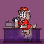 anthro cash_register clothed clothing desk furniture gesture male partially_clothed solo table waving waving_at_viewer x_ray_view lyraarts aj_alpaca_(piggy) alpaca camelid mammal hi_res