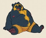 anthro belly big_belly black_body black_nose bottomwear clothing eyes_closed male moobs nipples overweight overweight_male shorts sitting solo lentejota6 bear mammal short-faced_bear spectacled_bear 2022 absurd_res hi_res