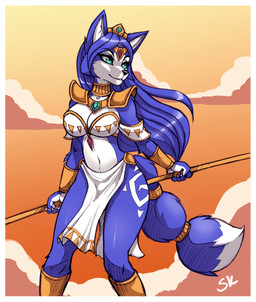 5_fingers accessory anthro bandeau black_nose blue_body blue_fur blue_hair border bottomwear breasts clothed clothed_anthro clothed_female clothing female fingers fur furgonomics hair humanoid_hands loincloth long_hair multicolored_body multicolored_fur navel smile solo tail tail_accessory tailband topwear two_tone_body two_tone_fur white_body white_border white_fur naaraskettu nintendo star_fox krystal_(star_fox) canid canine fox mammal absurd_res hi_res
