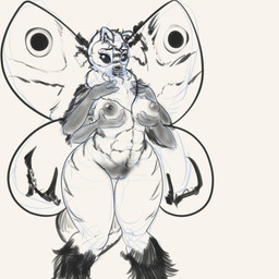 4_arms anthro anthrofied breasts female genitals looking_at_viewer multi_arm multi_limb nipples non-mammal_breasts solo vulva wide_hips wings exwolf85 mothra_(series) toho mothra arthropod insect kaiju lepidopteran moth 1:1 hi_res