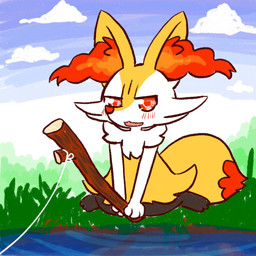 3_fingers 3_toes ambiguous_anthro ambiguous_gender anthro arm_tuft biped black_body blush blush_lines cheek_tuft chest_tuft cloud detailed_background digitigrade dipstick_tail facial_tuft feet fingers fishing fishing_rod front_view fur grass hip_tuft holding_object holding_stick inner_ear_fluff markings multicolored_body multicolored_fur narrowed_eyes nude_ambiguous nude_anthro open_:3 open_mouth outside plant pointy_ears prick_ears red_body red_eyes red_fur red_inner_ear_fluff red_nose red_tail_tip reflection shoulder_tuft sitting sky solo stick tail tail_markings toes tuft two_tone_tail wariza water white_body white_fur yellow_body yellow_fur yellow_tail annyui0611 nintendo pokemon braixen canid generation_6_pokemon mammal pokemon_(species) 1:1 2021 colored digital_drawing_(artwork) digital_media_(artwork) flat_colors full-length_portrait hi_res japanese_description portrait translated_description