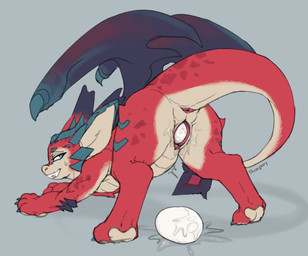 anus big_ears blue_ears blue_eyes blue_wings bodily_fluids cheek_spikes crossgender egg egg_from_vagina facial_spikes fangs female female_feral feral genital_fluids genitals half-closed_eyes looking_back membrane_(anatomy) membranous_wings mtf_crossgender multicolored_body multicolored_scales multicolored_tail multicolored_wings narrowed_eyes oviposition red_body red_ears red_scales red_tail scales solo spikes spikes_(anatomy) sweat tail tail_anus tan_body tan_inner_ear tan_scales tan_tail teal_spikes teal_wings teeth teeth_showing text vaginal_fluids vulva wings young young_female young_feral novaplexy league_of_legends mythology riot_games tencent smolder_(lol) dragon imperial_dragon_(lol) mythological_creature mythological_scalie scalie 2025 artist_name digital_media_(artwork) hi_res