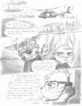 2018 absurd_res aircraft anthro canid canine canis clothing comic coyote coywolf detailed_background dialogue disney english_text greyscale helicopter hi_res hybrid jack_savage lagomorph leporid male mammal monochrome pvtscott rabbit speech_bubble text vehicle wolf zootopia