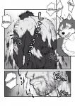 anthro bear big_bad_wolf blush canid canine canis comic dialogue duo english_text fairy_tales greyscale heart_symbol hi_res human little_red_riding_hood_(copyright) male male/male mammal maririn monochrome nude text transformation wolf