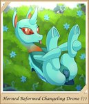 anus female feral forked_tongue genitals hooves horn lying on_back plant plump_labia pose puffy_anus pussy red_eyes reformed shrub solo tongue tongue_out underhoof vavacung friendship_is_magic hasbro my_little_pony arthropod changeling reformed_changeling