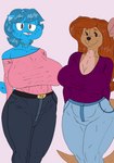 anthro big_breasts breasts brown_hair clothing duo female female/female hair mature_female thick_thighs nuar_come_mundos cartoon_network disney the_amazing_world_of_gumball winnie_the_pooh_(franchise) kanga nicole_watterson domestic_cat felid feline felis kangaroo macropod mammal marsupial digital_media_(artwork) hi_res