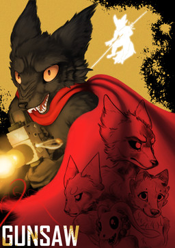4_fingers ambiguous_gender angry anthro black_body black_fur black_nose cheek_tuft dark_body dark_fur facial_tuft fangs fingers fluffy front_view fur glistening glistening_eyes grey_body grey_fur gun holding_gun holding_object holding_ranged_weapon holding_weapon kriss_vector looking_at_viewer mostly_nude open_mouth orange_eyes poster ranged_weapon scarf scarf_only serious_face shell_(projectile) shooting slim smoke submachine_gun teeth teeth_showing text title tuft weapon yellow_eyes hyacinth1971 casualties:_unknown gunsaw arctic_fox arthropod canid canine dune_(gunsawian) expie_(gunsawian) fox gunsawian hybrid insect mammal milky_(gunsawian) murid murine rat rodent roza_(gunsawian) true_fox voyager_(gunsawian) 2026 absurd_res colored detailed digital_drawing_(artwork) digital_media_(artwork) half-length_portrait hi_res krita_(artwork) portrait shaded