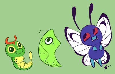 ambiguous_gender antennae_(anatomy) blue_eyes chart evolution evolution_chart evolutionary_family feral grass green_background green_eyes group insect_wings level_difference plant sharp_teeth shell simple_background size_difference smile teeth wings murcat nintendo pokemon arthropod butterfree caterpie generation_1_pokemon insect lepidopteran metapod pokemon_(species) sketch
