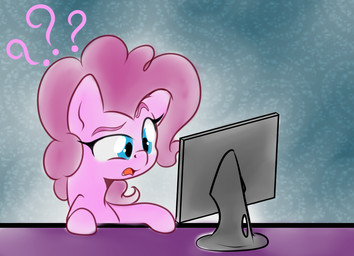 blue_eyes computer confusion electronics eyebrows female feral hair open_mouth pink_body pink_hair question_mark raised_eyebrow solo alazak friendship_is_magic hasbro my_little_pony pinkie_pie_(mlp) earth_pony equid equine horse mammal pony 2016 reaction_image