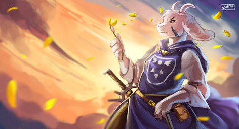 anthro biped clothing dutch_angle flower fur hair horn locket long_ears male melee_weapon petals plant pupils red_eyes robe sky slit_pupils solo standing sun sword weapon white_body white_fur white_hair ocaritna undertale undertale_(series) asriel_dreemurr_(god_form) boss_monster_(undertale) bovid caprine mammal 2015