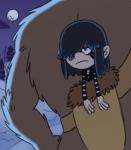 ambiguous_gender anthro blue_eyes brown_body brown_fur clothing duo female fur hair holidays moon young itoruna christmas nickelodeon the_loud_house krampus lucy_loud human mammal 2017 hi_res