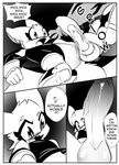 anthro dialogue duo enlargement expansion genital_expansion genitals growth hyper hyper_genitalia male male/male penis_expansion white_crest_(artist) sega sonic_the_hedgehog_(series) rouge_the_bat bat mammal absurd_res comic hi_res monochrome