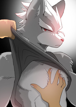 anthro athletic athletic_anthro athletic_male black_nose clothed clothing clothing_lift duo first_person_view fur grey_body grey_fur humanoid_hands intimate kemono looking_at_viewer male multicolored_body multicolored_fur orange_body orange_fur pointy_ears red_eyes shirt shirt_lift solo_focus tank_top topwear touching_chest two_tone_body two_tone_fur white_body white_fur kiiko nintendo star_fox fox_mccloud wolf_o'donnell canid canine canis fox mammal wolf hi_res