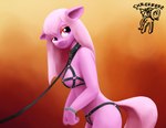 anthro bdsm bondage bound breasts collar cuff_(restraint) female gradient_background harness leash looking_back mostly_nude offscreen_character restraints side_boob side_view simple_background solo warskunk_(artist) hasbro my_little_pony fan_character earth_pony equid equine horse mammal pony portrait three-quarter_portrait