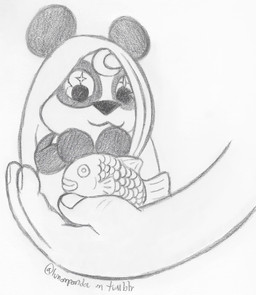 ambiguous_gender anthro black_body black_fur black_nose female fingernails fingers food fur fur_markings hair markings nails round_ears simple_background smile solo taiyaki white_body white_fur white_hair lunarpanda8686 mika_(lunarpanda8686) bear giant_panda human mammal ursine graphite_(artwork) hi_res traditional_media_(artwork)
