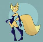 anthro biped boots breasts butt clothed clothing collar female footwear fur gloves hair handwear high_heeled_boots high_heels latex legwear shoes simple_background solo thigh_boots thigh_highs rusheloc canid canine fennec_fox fox mammal true_fox 2019 digital_media_(artwork)