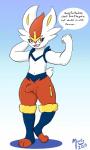 anthro athletic athletic_anthro athletic_male balls biped bulge clothed clothing detailed_bulge fur genital_outline genitals hair looking_at_viewer male penis_outline simple_background smile solo standing text white_body white_fur baron_montesque nintendo pokemon cinderace generation_8_pokemon lagomorph mammal pokemon_(species) 2019 absurd_res digital_media_(artwork) english_text hi_res