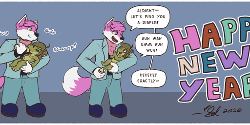 age_regression anthro balls bottle bottle_feeding container duo genitals male male/male penis transformation young poorsal james_salamandre shilva amphibian canid canine fox mammal salamander tadpole absurd_res hi_res sequence