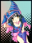 black_hair clothing cosplay costume female hair halftone_background hexagram human_only not_furry occult_symbol pattern_background seal_of_solomon simple_background solo symbol yellow_eyes y_satomi konami yu-gi-oh! dark_magician_girl duel_monster human mammal 2008 grandfathered_content halftone