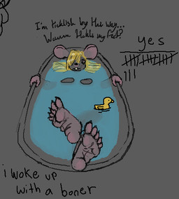 anthro bathtub buckteeth feet feet_up female foot_focus hair humanoid_feet plantigrade rubber_duck soles solo teeth text toes wet_hair warprat pepperrat mammal murid murine rat rodent english_text low_res