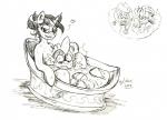2013 applejack_(mlp) bath black_and_white bylisboa dragon earth_pony equid equine fangs female feral friendship_is_magic fur group hair hasbro heart_symbol hi_res horn horse looking_at_viewer male mammal monochrome my_little_pony mythological_creature mythological_equine mythological_scalie mythology partially_submerged pony rarity_(mlp) scalie spike_(mlp) teeth twilight_sparkle_(mlp) unicorn water