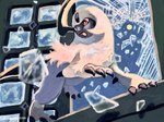 ambiguous_gender broken_glass claws fangs feral fur glass horn moon open_mouth red_eyes solo tail teeth tongue white_body white_fur window kfkgot7ig2r5265 nintendo pokemon absol generation_3_pokemon mammal pokemon_(species) 2024 signature