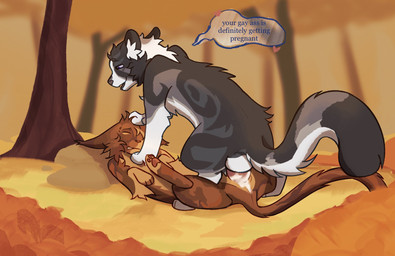 andromorph andromorph/male andromorph_penetrated autumn brown_body brown_fur detailed_background duo feral feral_on_feral feral_penetrated feral_penetrating feral_penetrating_feral fur intersex intersex/male intersex_penetrated intraspecies male male_penetrating male_penetrating_andromorph male_penetrating_intersex outside penetration penile penile_penetration penis_in_vagina plant sex text tree vaginal vaginal_penetration white_body white_fur littleperrito warriors_(book_series) fan_character domestic_cat felid feline felis mammal english_text hi_res shaded
