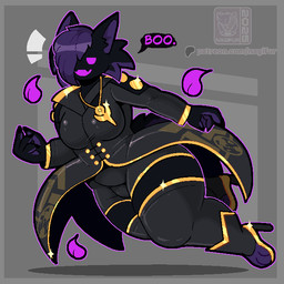 anthro biped border breasts clothed clothing female floating footwear fur gold_(metal) gold_jewelry grey_border hair high_heels jewelry looking_at_viewer narrowed_eyes open_mouth shoes simple_background smile solo tail text thick_thighs wide_hips nagifur wisp_(nagifur) ghost spirit 1:1 digital_media_(artwork) english_text full-length_portrait pixel_(artwork) portrait