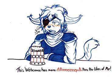 alcohol anthro beer beverage clothed clothing drunk eye_patch eyewear fur hair male simple_background solo substance_intoxication text white_background xxtheoneguyxx twokinds keith_keiser basitin mammal 2016 english_text