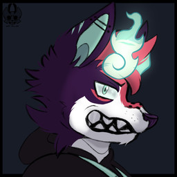 angry anthro clothing fire fur green_eyes grin grinning_at_viewer hair hoodie male piercing purple_body purple_fur red_body red_fur red_hair side_view smile smiling_at_viewer solo teeth teeth_showing toothy_grin topwear airymiller canid canine mammal 1:1 hi_res icon
