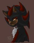 anthro anthrofied black_body black_fur brown_background chest_fuzz chest_tuft fur looking_at_viewer male orange_eyes red_body red_fur simple_background smile smirk solo tan_body tan_fur tuft carriepika_(artist) sega sonic_the_hedgehog_(series) shadow_the_hedgehog eulipotyphlan hedgehog mammal 2011