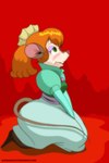 abstract_background anthro biped blush breasts clothed clothing dress female flower green_eyes hair kneeling makeup plant ponytail red_hair simple_background solo text grummancat an_american_tail don_bluth bridget_(an_american_tail) mammal mouse murid murine rodent 2012 hi_res unavailable_at_source url